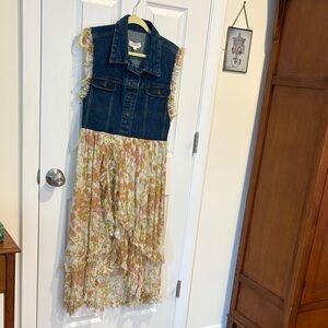 Floral Dress with Denim Vest